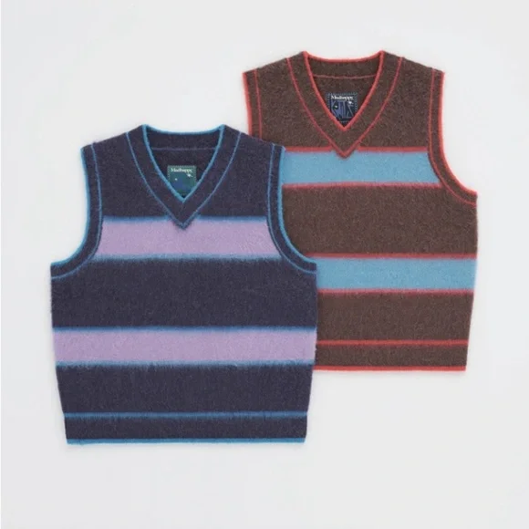 NWT Madhappy Brushed Llama Striped Chocolate Colorblock Multi Vest Size Large - Picture 3 of 6